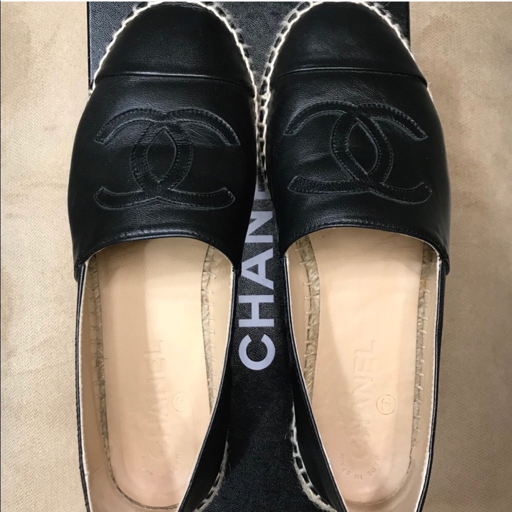 Authentic CHANEL black lamb skin espadrilles